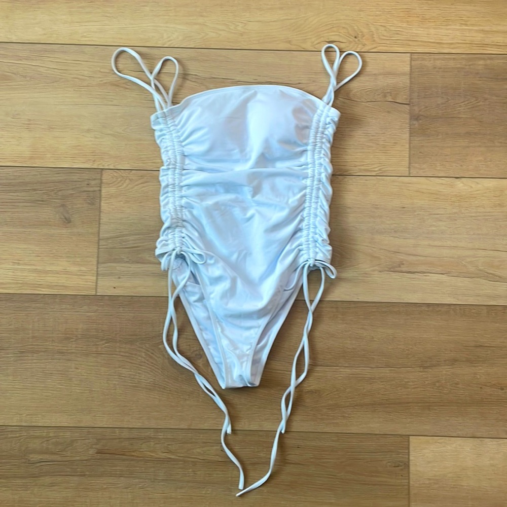 Rusched White One Piece Swimsuit